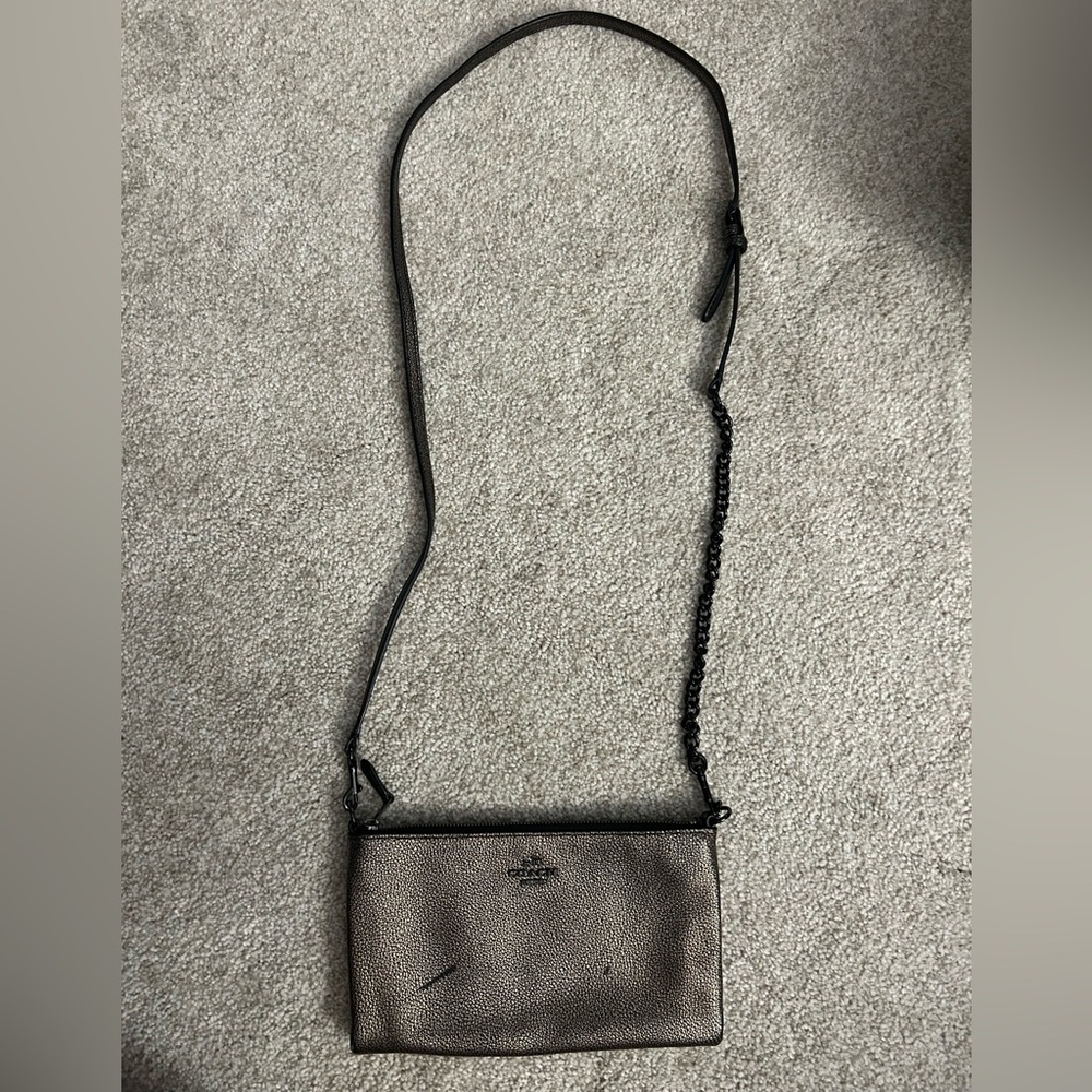 Coach Gold and Black Leather Crossbody Bag